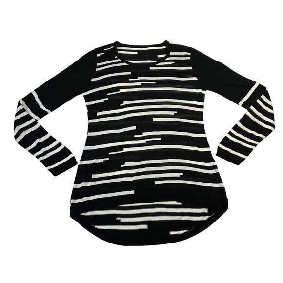 Women's Crewneck Geometric Print Sweater Size S High Low Hem Lightweight Casual - Picture 1 of 5